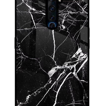 Black Marble Pattern Oppo Reno2 Z Glass Case Back Cover by Casekaro
