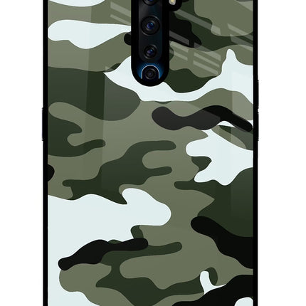 Camouflage Oppo Reno2 Z Glass Case Back Cover by Casekaro
