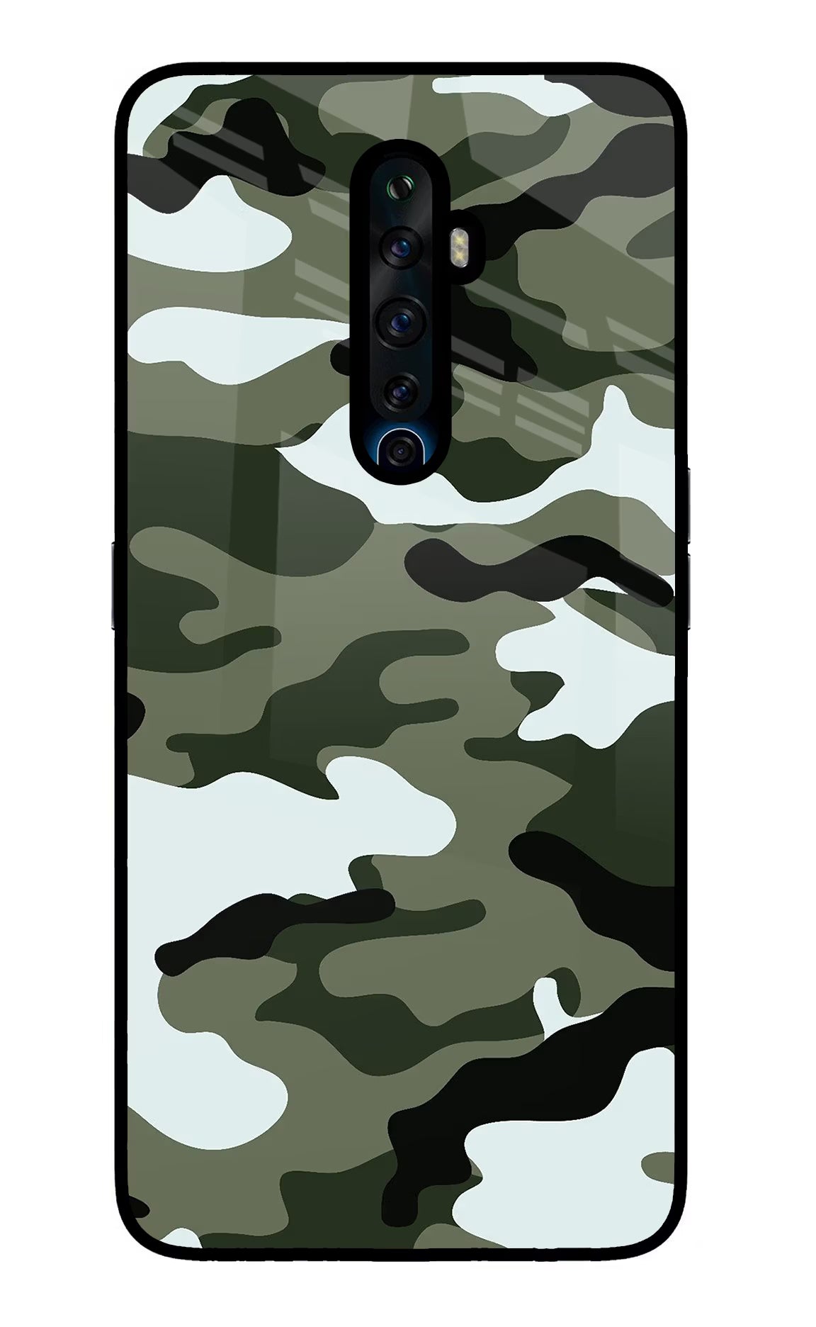 Camouflage Oppo Reno2 Z Glass Case Back Cover by Casekaro