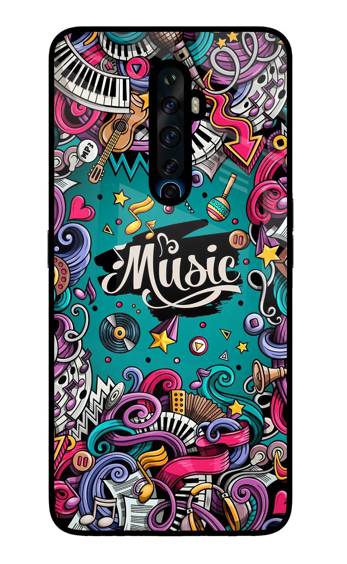 Music Graffiti Oppo Reno2 Z Glass Case Back Cover by Casekaro