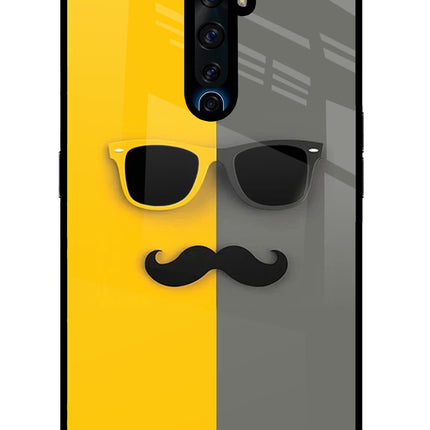Sunglasses with Mustache Oppo Reno2 Z Glass Case Back Cover by Casekaro
