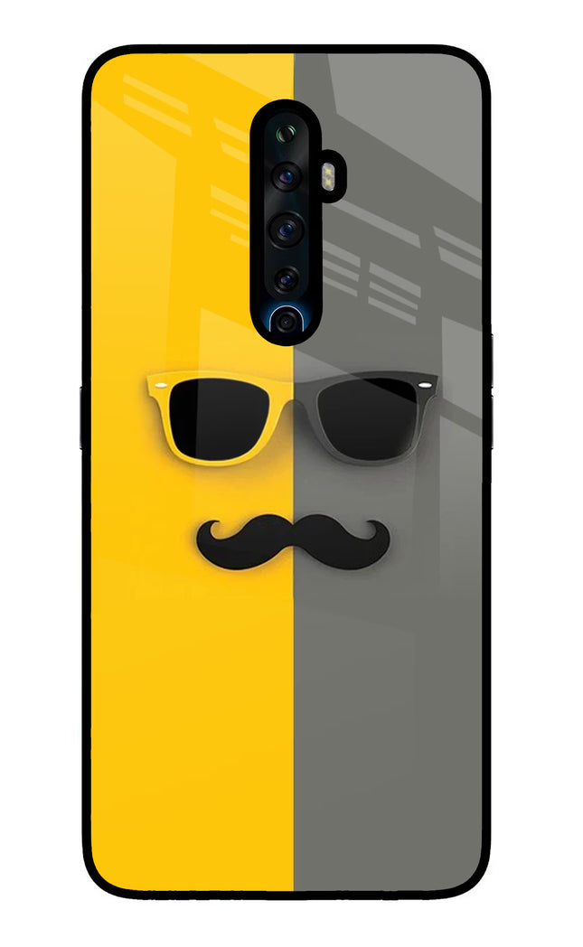 Sunglasses with Mustache Oppo Reno2 Z Glass Case Back Cover by Casekaro