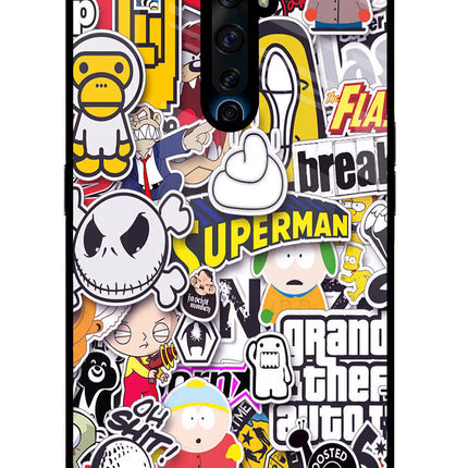 Sticker Bomb Oppo Reno2 Z Glass Case Back Cover by Casekaro
