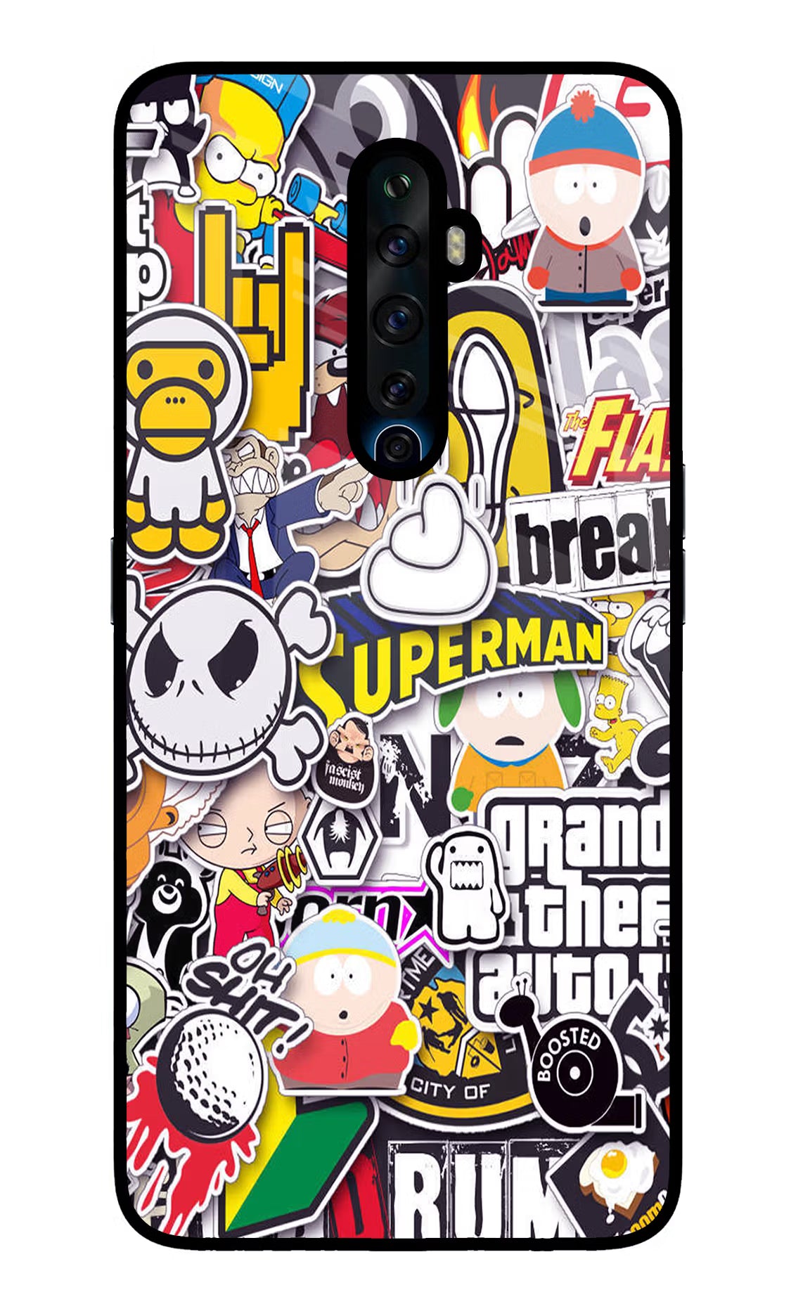 Sticker Bomb Oppo Reno2 Z Glass Case Back Cover by Casekaro