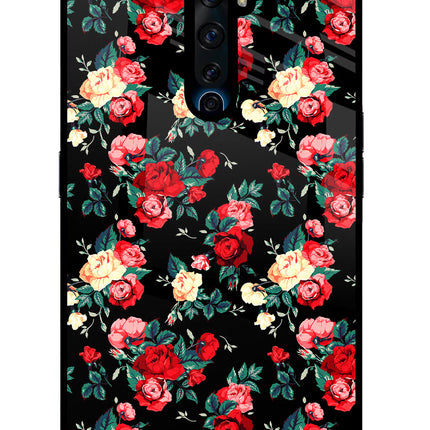 Rose Pattern Oppo Reno2 Z Glass Case Back Cover by Casekaro