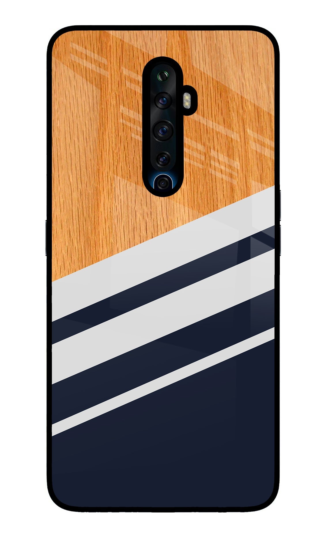 Blue and white wooden Oppo Reno2 Z Glass Case