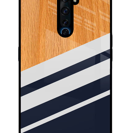 Blue and white wooden Oppo Reno2 Z Glass Case Back Cover by Casekaro