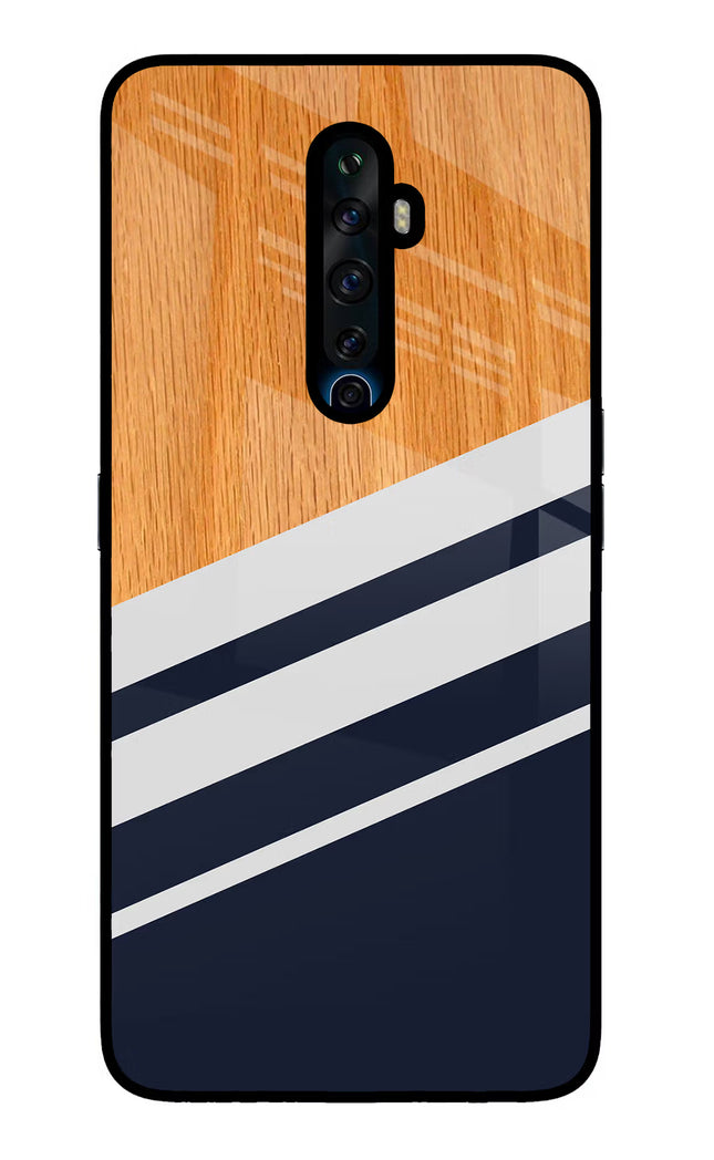 Blue and white wooden Oppo Reno2 Z Glass Case Back Cover by Casekaro