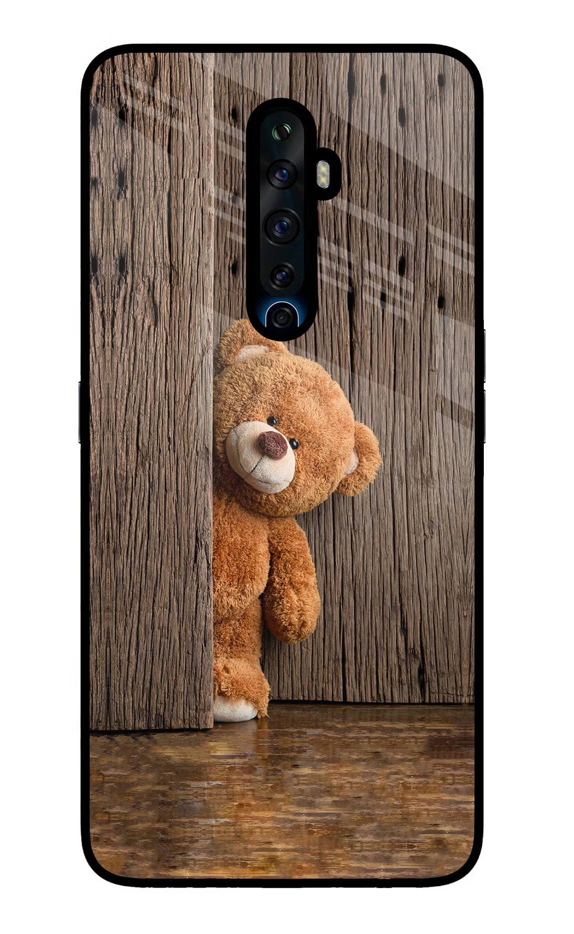 Teddy Wooden Oppo Reno2 Z Glass Case Back Cover by Casekaro