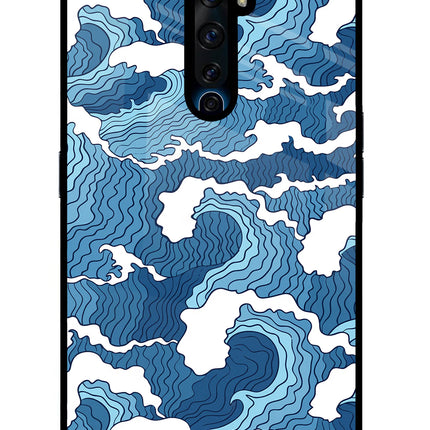 Blue Waves Oppo Reno2 Z Glass Case Back Cover by Casekaro