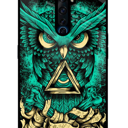 Green Owl Oppo Reno2 Z Glass Case Back Cover by Casekaro