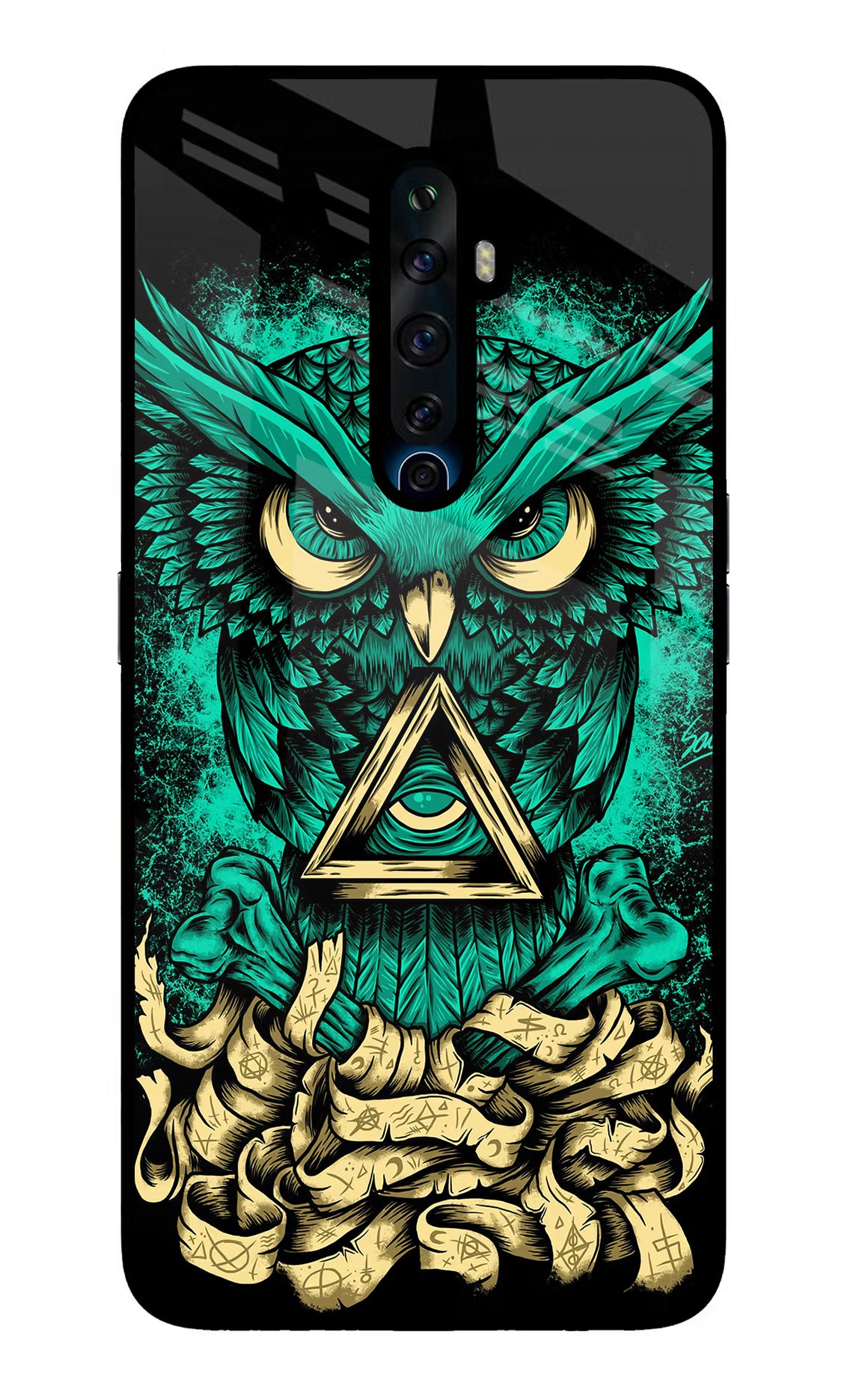 Green Owl Oppo Reno2 Z Glass Case Back Cover by Casekaro