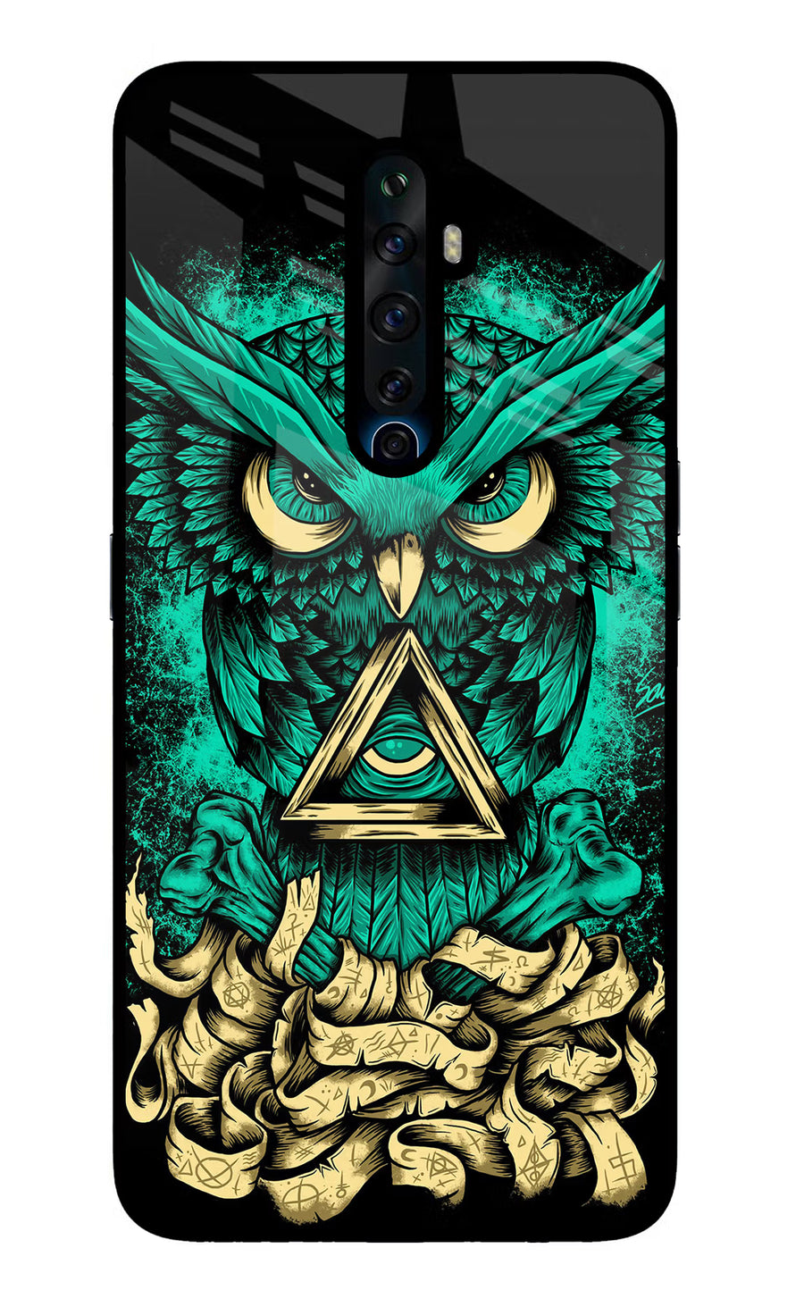 Green Owl Oppo Reno2 Z Back Cover, Glass case