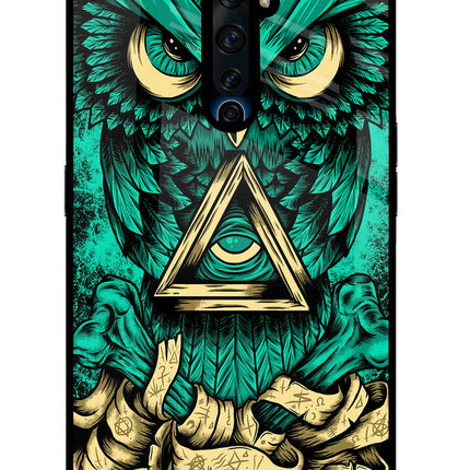 Green Owl Oppo Reno2 Z Glass Case Back Cover by Casekaro