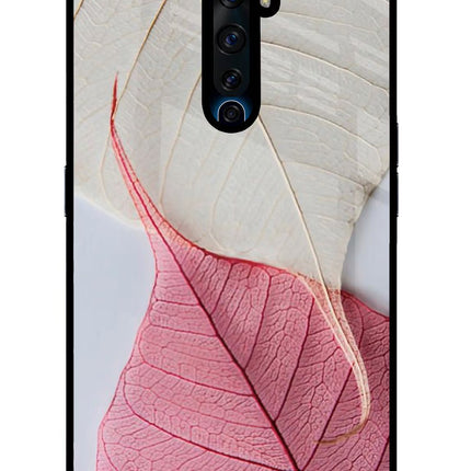 White Pink Leaf Oppo Reno2 Z Glass Case Back Cover by Casekaro