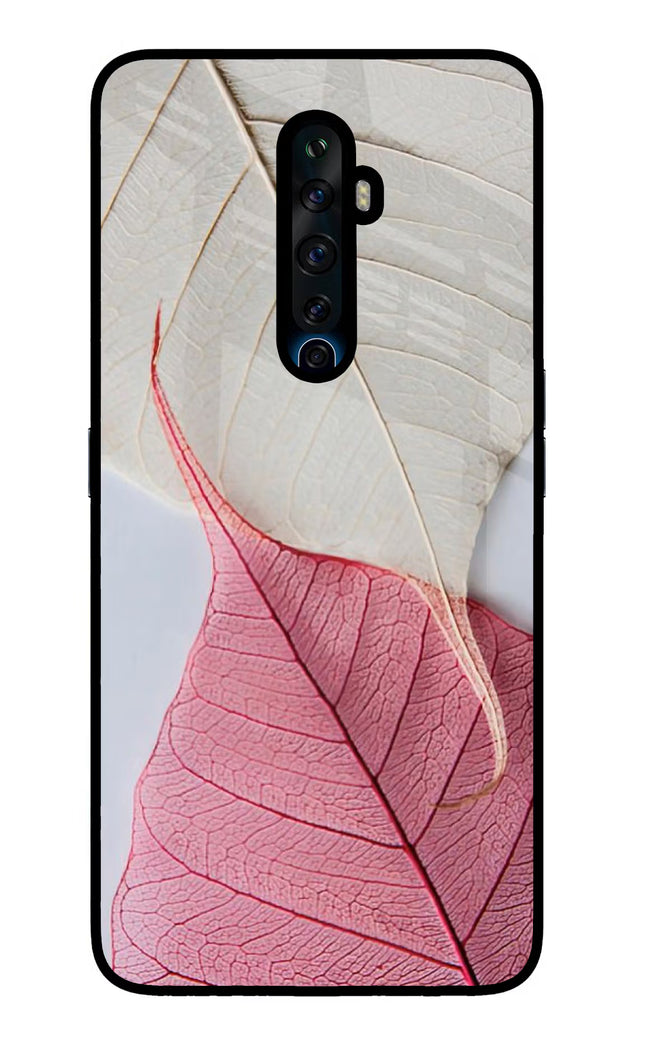 White Pink Leaf Oppo Reno2 Z Glass Case Back Cover by Casekaro