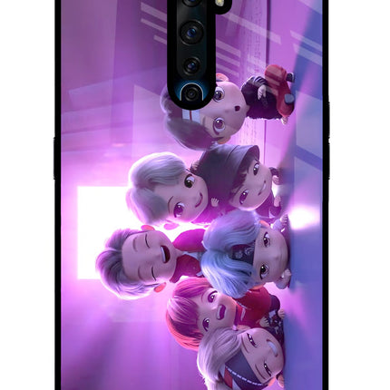 BTS Chibi Oppo Reno2 Z Glass Case Back Cover by Casekaro