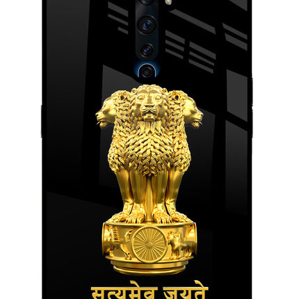 Satyamev Jayate Golden Oppo Reno2 Z Glass Case Back Cover by Casekaro