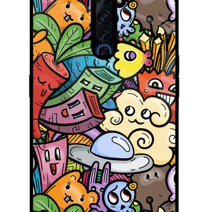 Veggie Doodle Oppo Reno2 Z Glass Case Back Cover by Casekaro