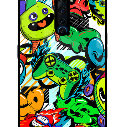 Game Doodle Oppo Reno2 Z Glass Case Back Cover by Casekaro