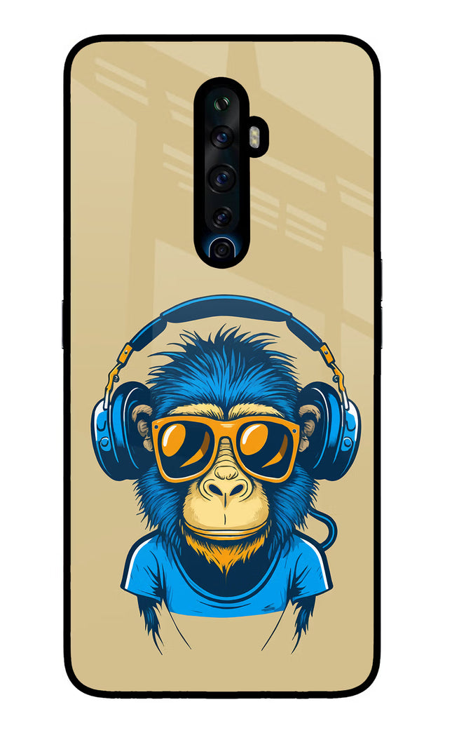 Monkey Headphone Oppo Reno2 Z Glass Case Back Cover by Casekaro