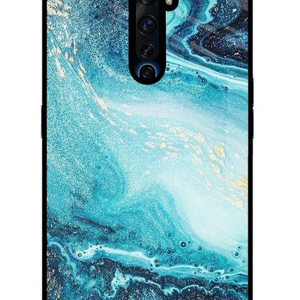 Blue Glitter Marble Oppo Reno2 Z Glass Case Back Cover by Casekaro
