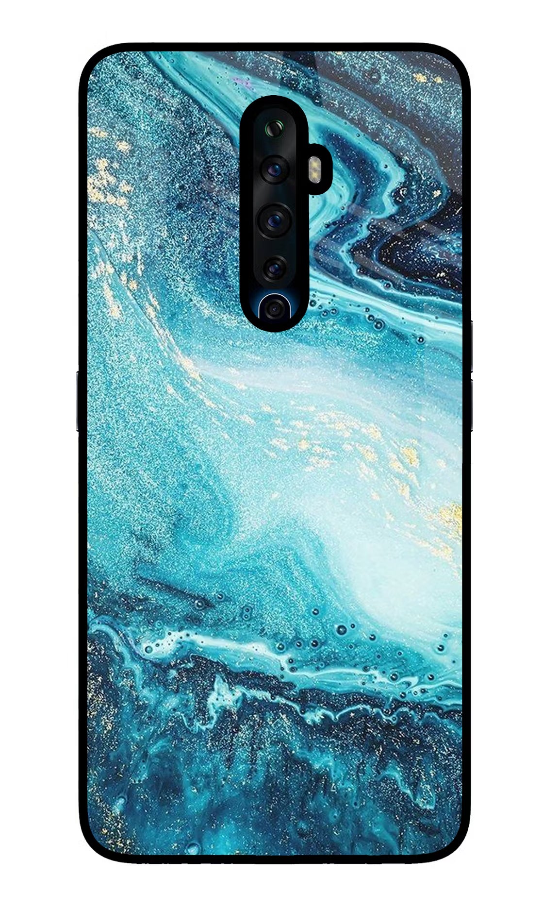 Blue Glitter Marble Oppo Reno2 Z Glass Case Back Cover by Casekaro