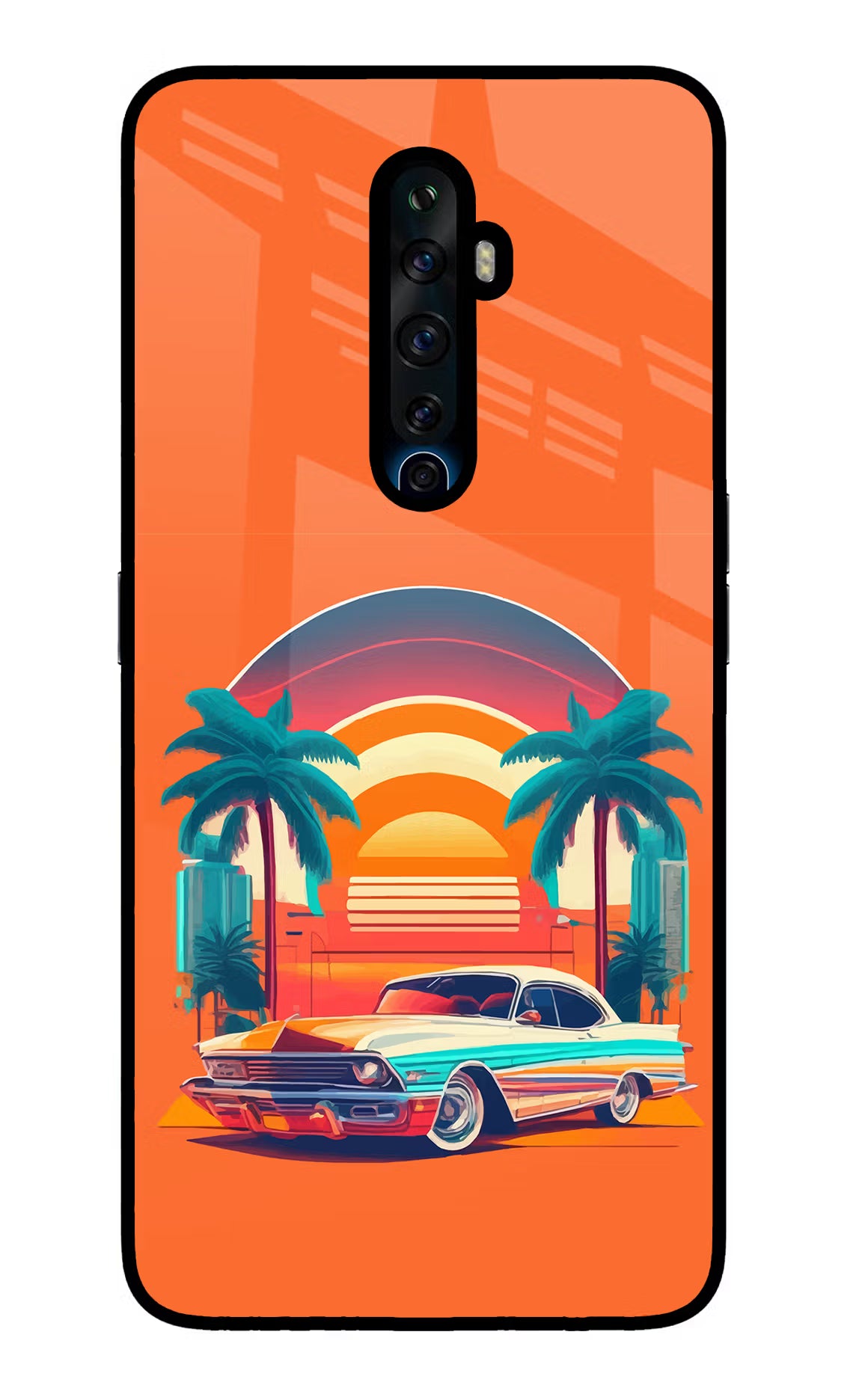 Palm Drive 80s Oppo Reno2 Z Glass Case Back Cover by Casekaro