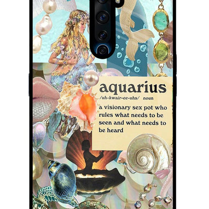 Aquarius Zodiac Oppo Reno2 Z Glass Case Back Cover by Casekaro