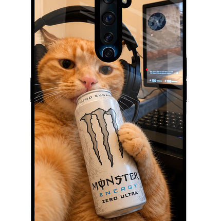 Gamer Cat Energy Oppo Reno2 Z Glass Case Back Cover by Casekaro
