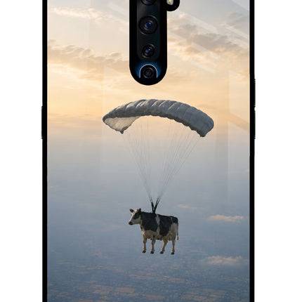 Skydiving Cow Oppo Reno2 Z Glass Case Back Cover by Casekaro