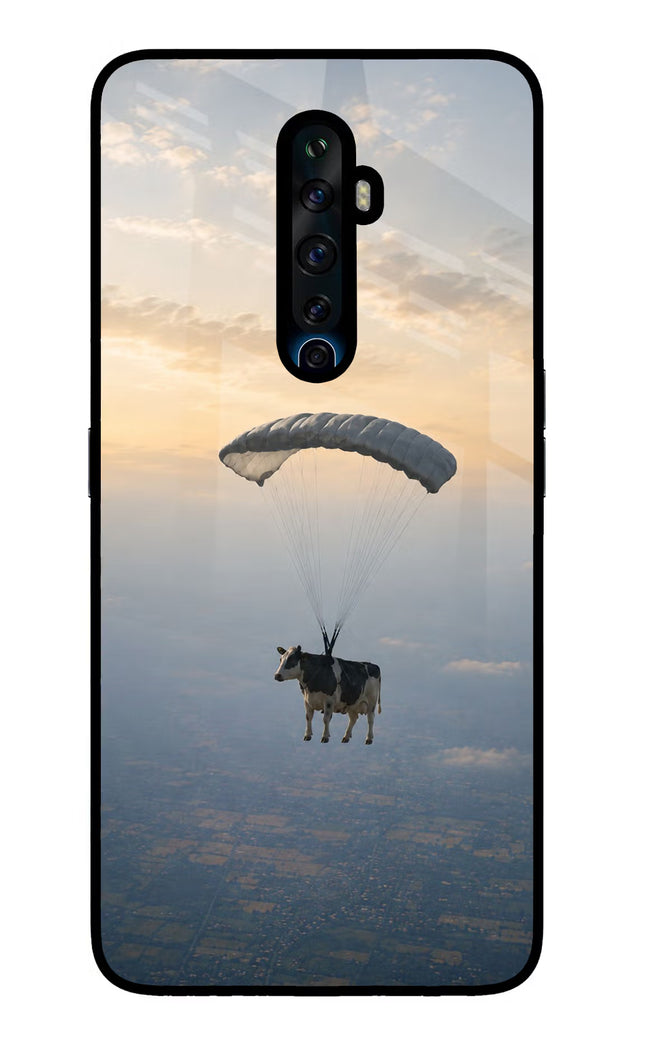 Skydiving Cow Oppo Reno2 Z Glass Case Back Cover by Casekaro