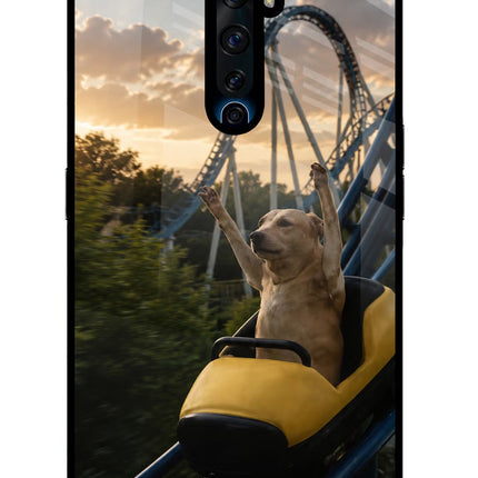 Rollercoaster Dog Oppo Reno2 Z Glass Case Back Cover by Casekaro