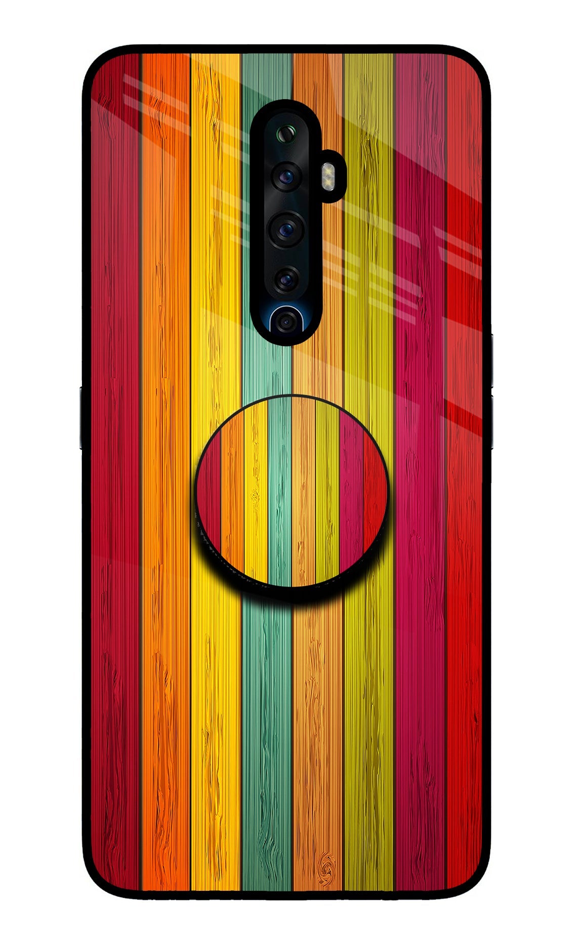 Multicolor Wooden Oppo Reno2 Z Glass Case