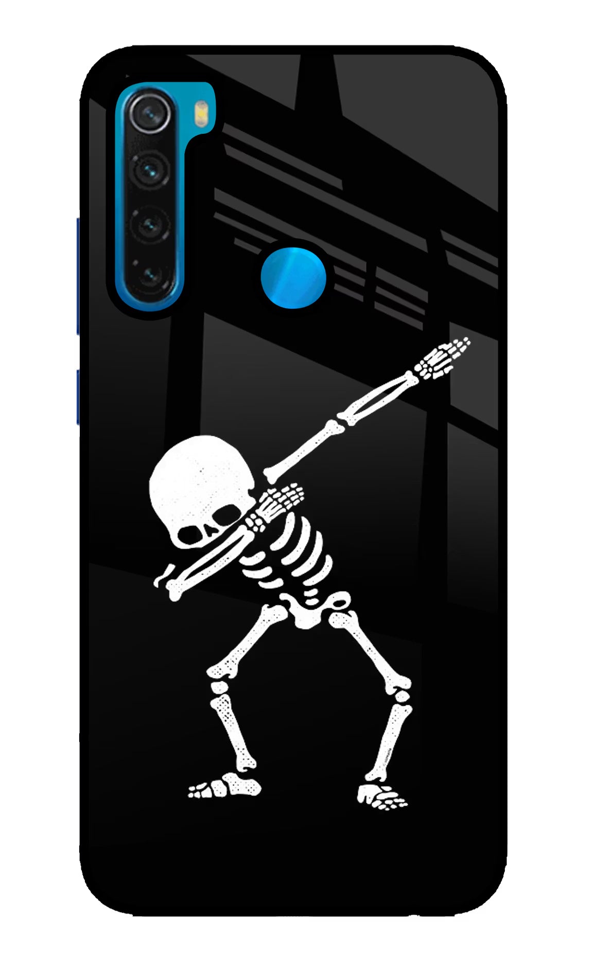 Dabbing Skeleton Art Redmi Note 8 Glass Case Back Cover by Casekaro
