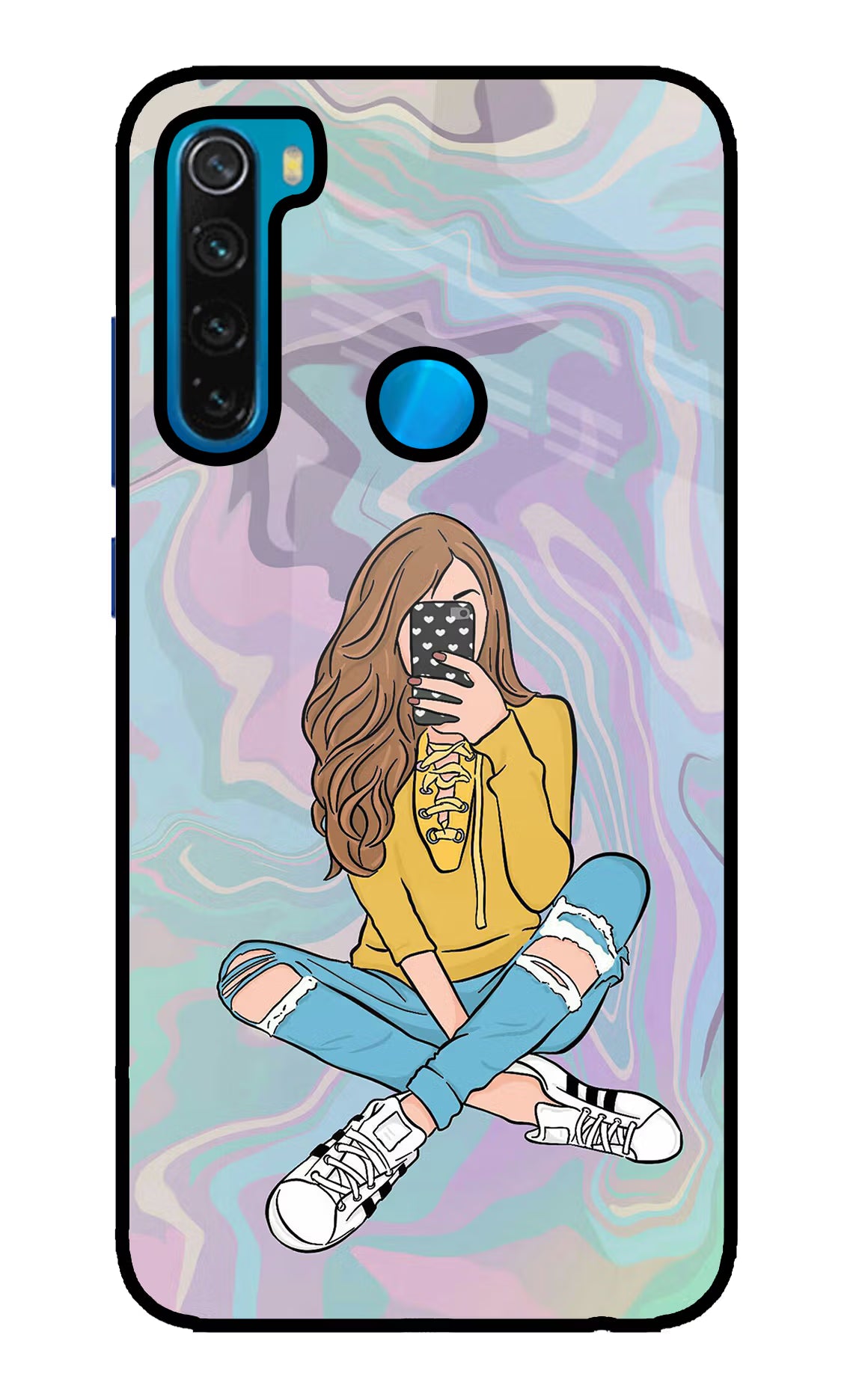 Selfie Girl Redmi Note 8 Glass Case Back Cover by Casekaro