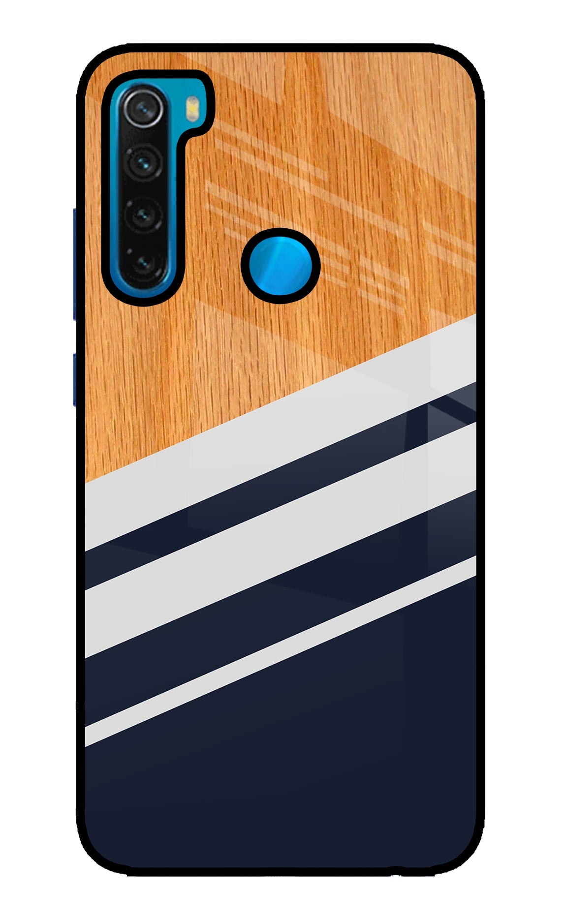 Blue and white wooden Redmi Note 8 Glass Case