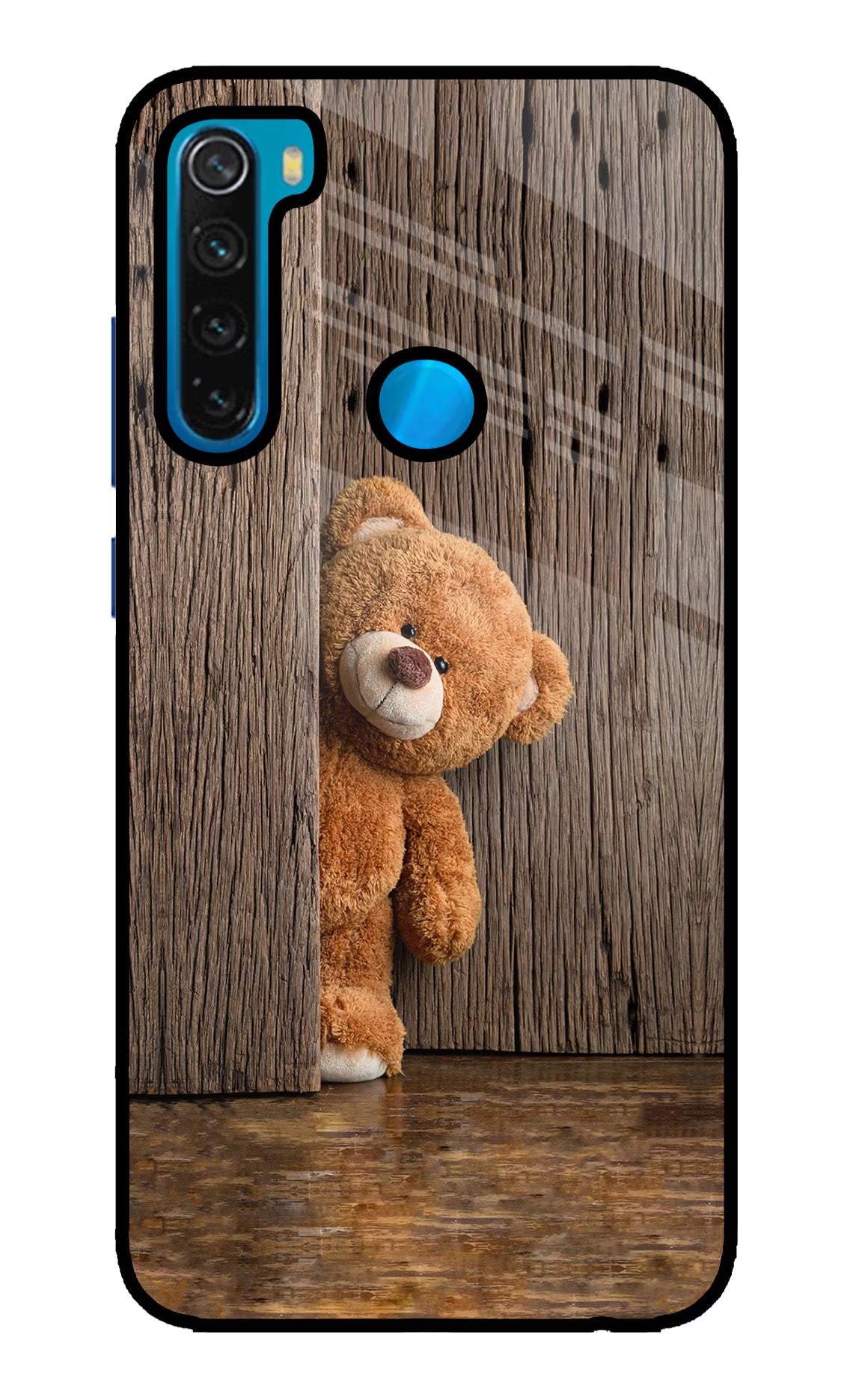 Teddy Wooden Redmi Note 8 Glass Case Back Cover by Casekaro
