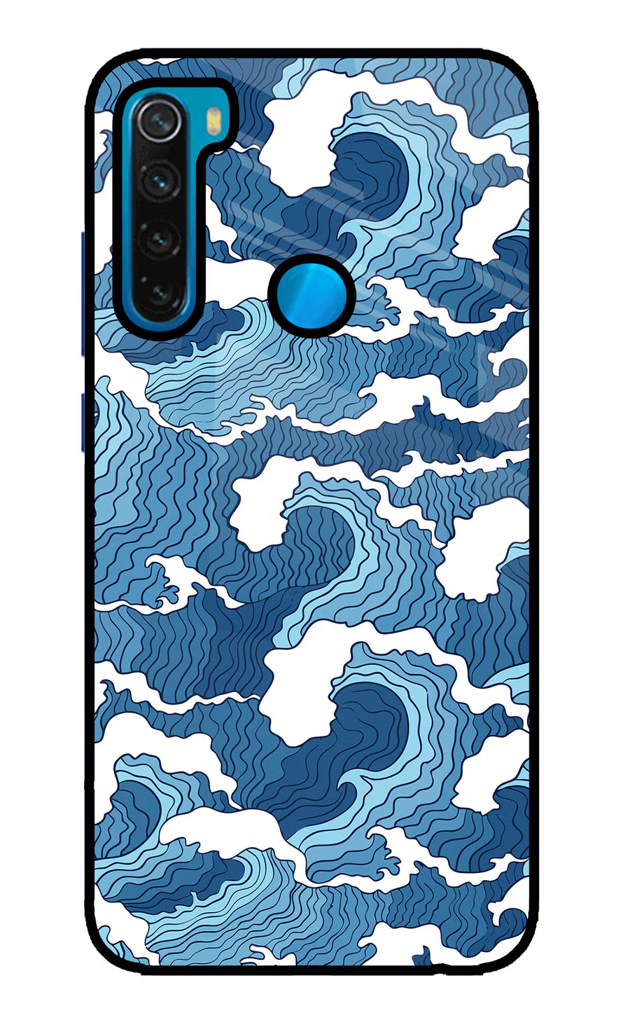 Blue Waves Redmi Note 8 Back Cover, Glass case
