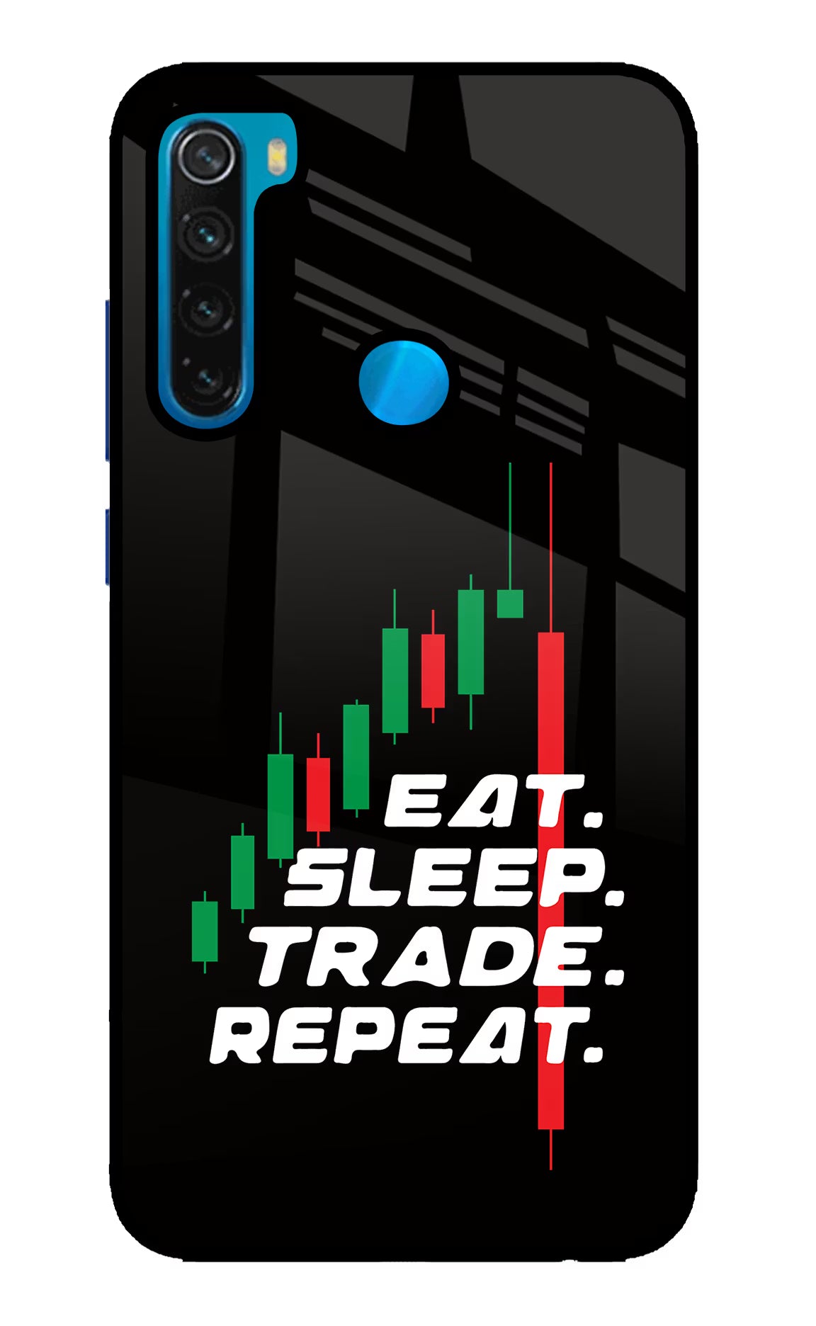 Eat Sleep Trade Repeat Redmi Note 8 Glass Case Back Cover by Casekaro