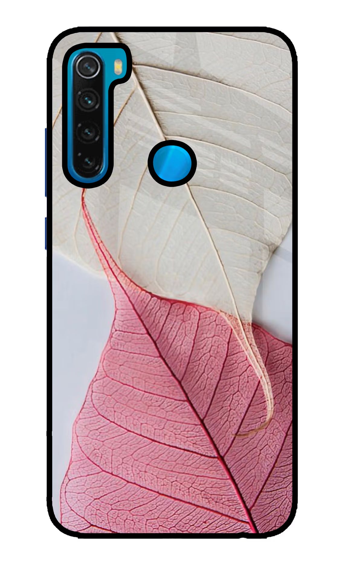 White Pink Leaf Redmi Note 8 Glass Case Back Cover by Casekaro