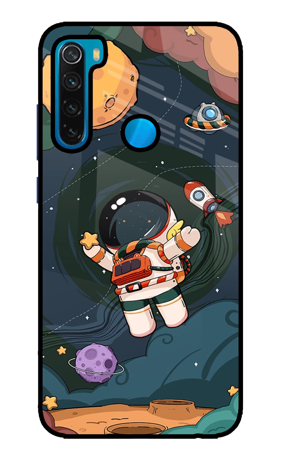 Cartoon Astronaut Redmi Note 8 Glass Case Back Cover by Casekaro
