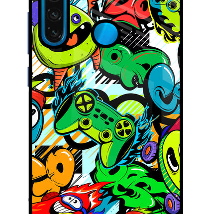 Game Doodle Redmi Note 8 Glass Case Back Cover by Casekaro