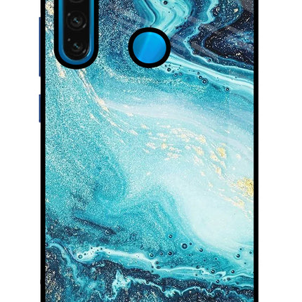 Blue Glitter Marble Redmi Note 8 Glass Case
