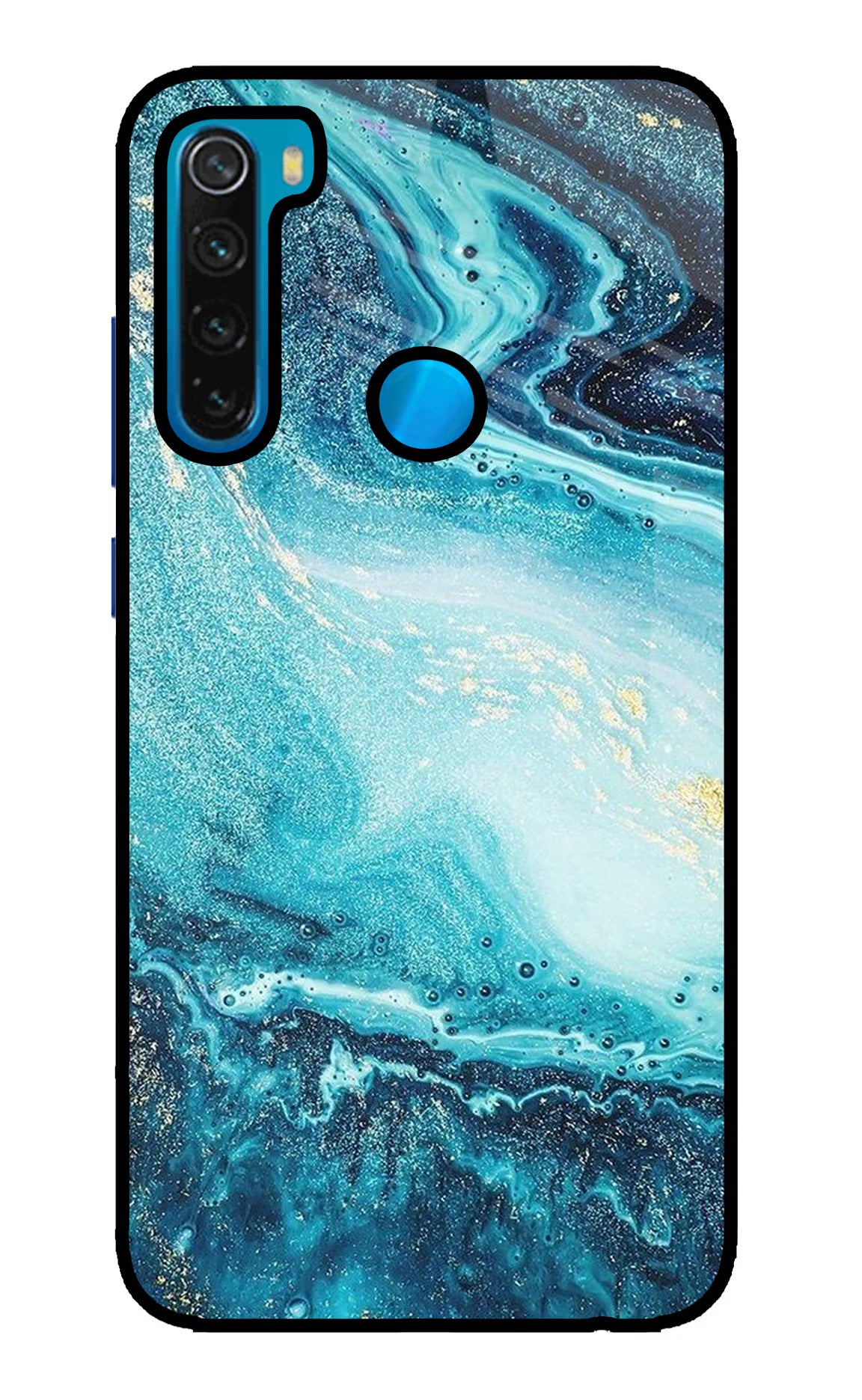 Blue Glitter Marble Redmi Note 8 Glass Case Back Cover by Casekaro