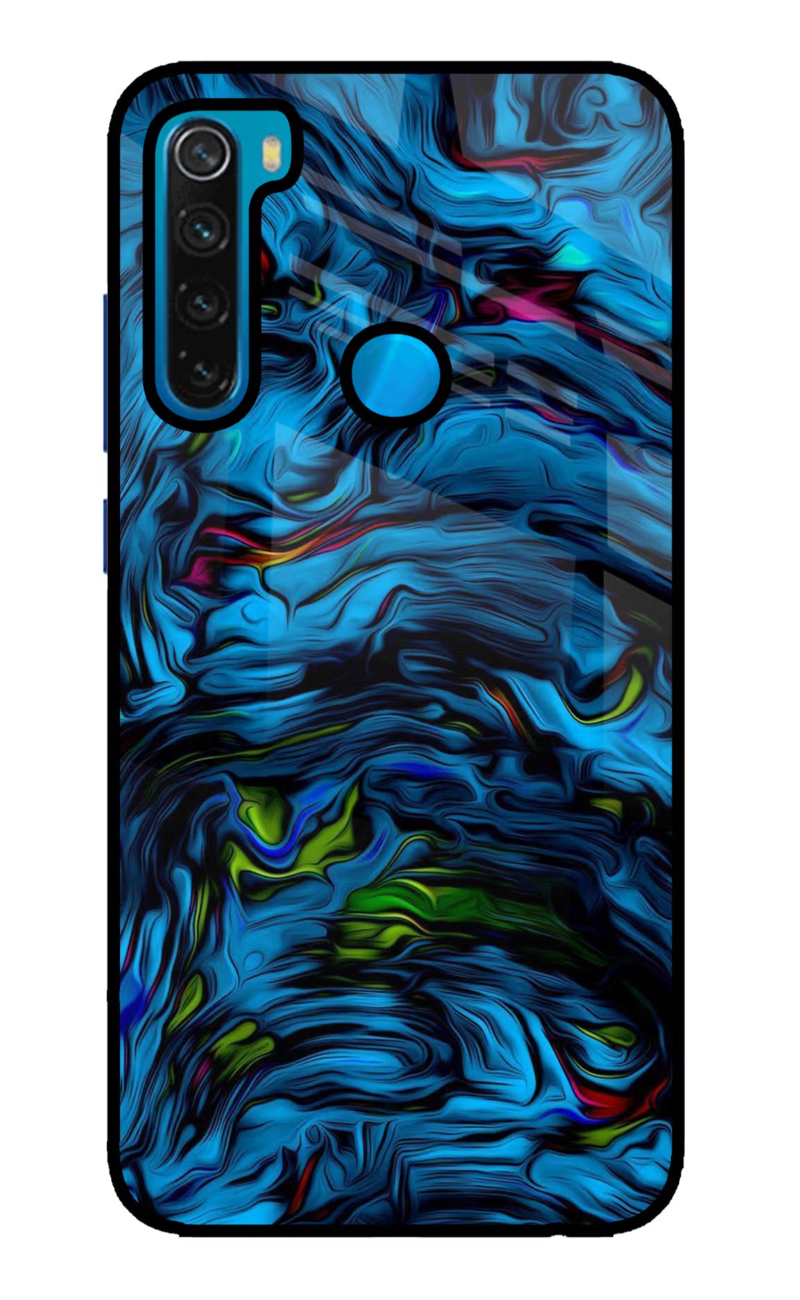 Dark Blue Abstract Redmi Note 8 Glass Case Back Cover by Casekaro