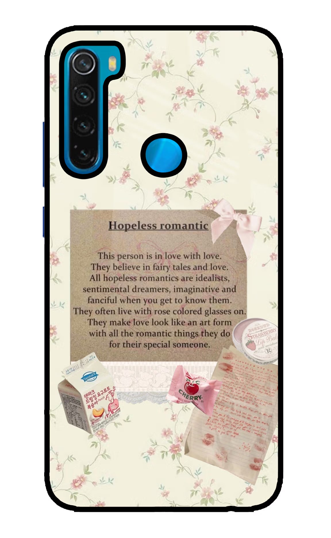 Hopeless Romantic Redmi Note 8 Glass Case Back Cover by Casekaro