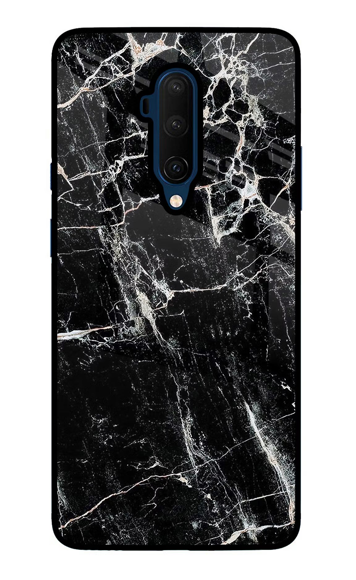 Black Marble Texture Oneplus 7T Pro Glass Case Back Cover by Casekaro