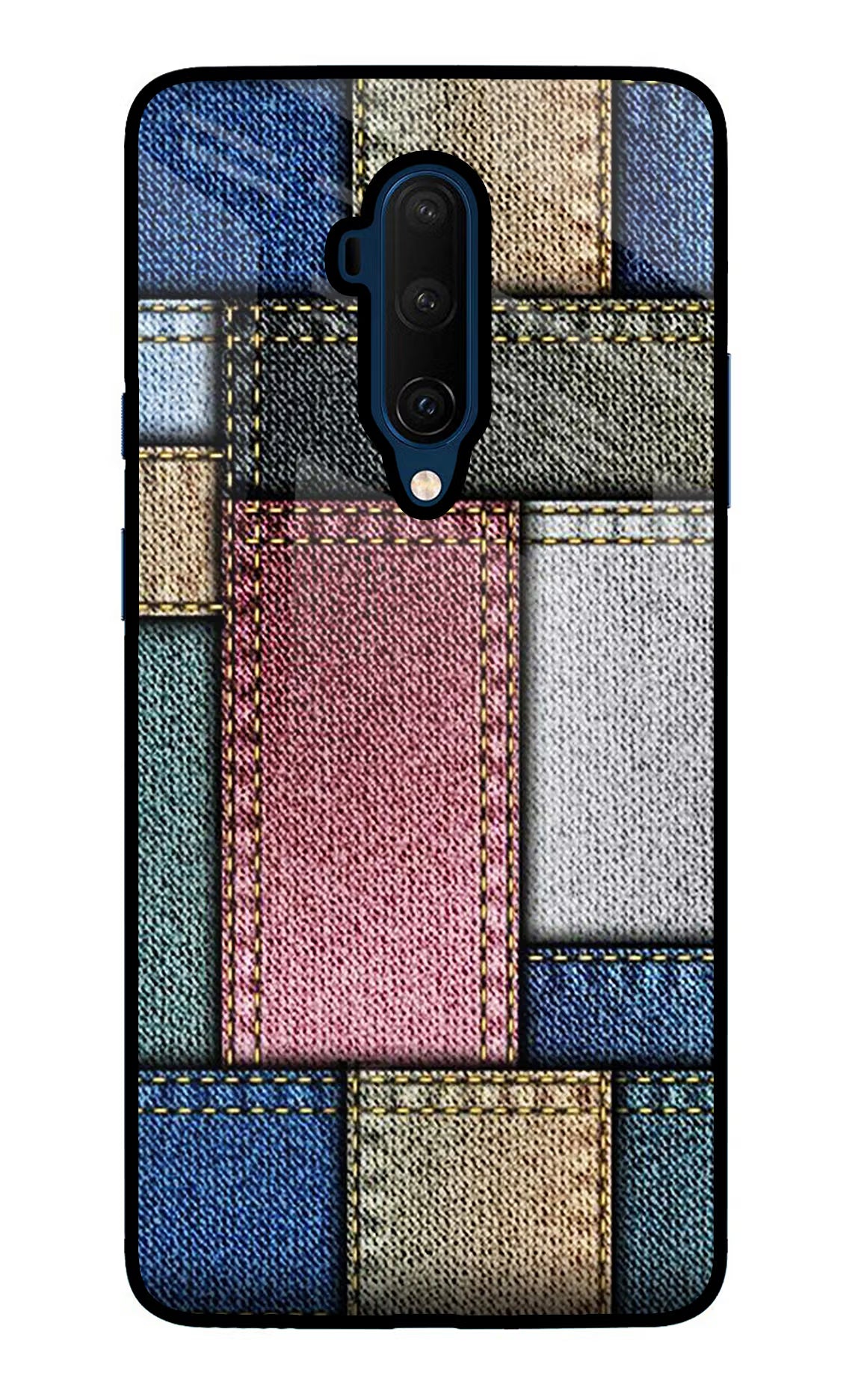 Multicolor Jeans Oneplus 7T Pro Glass Case Back Cover by Casekaro