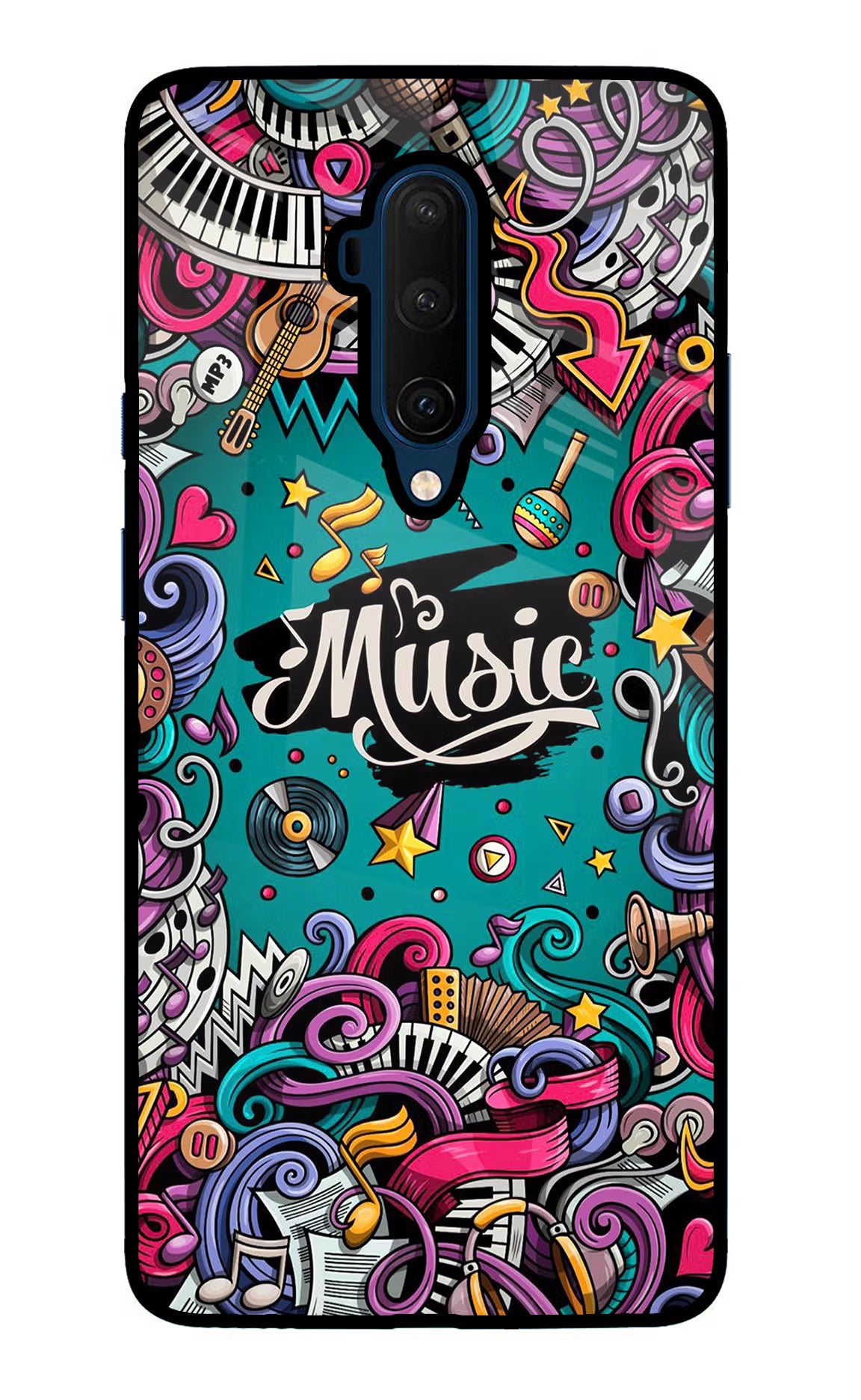 Music Graffiti Oneplus 7T Pro Glass Case Back Cover by Casekaro